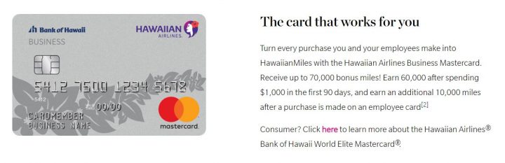 Earn 70,000 Miles with the Hawaiian Airlines Business Mastercard