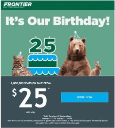 Frontier Birthday Sale: 2 Million Seats on Sale from $20