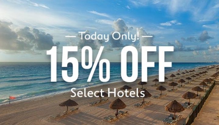 (Today only) 15% off hotels at Expedia ($100 minimum purchase)