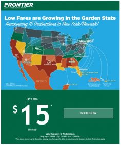 $15 to Newark! New Routes to New Jersey Frontier Flash Sale!