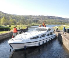 Taking a Le Boat cruiser on the Caledonian Canal, Scotland